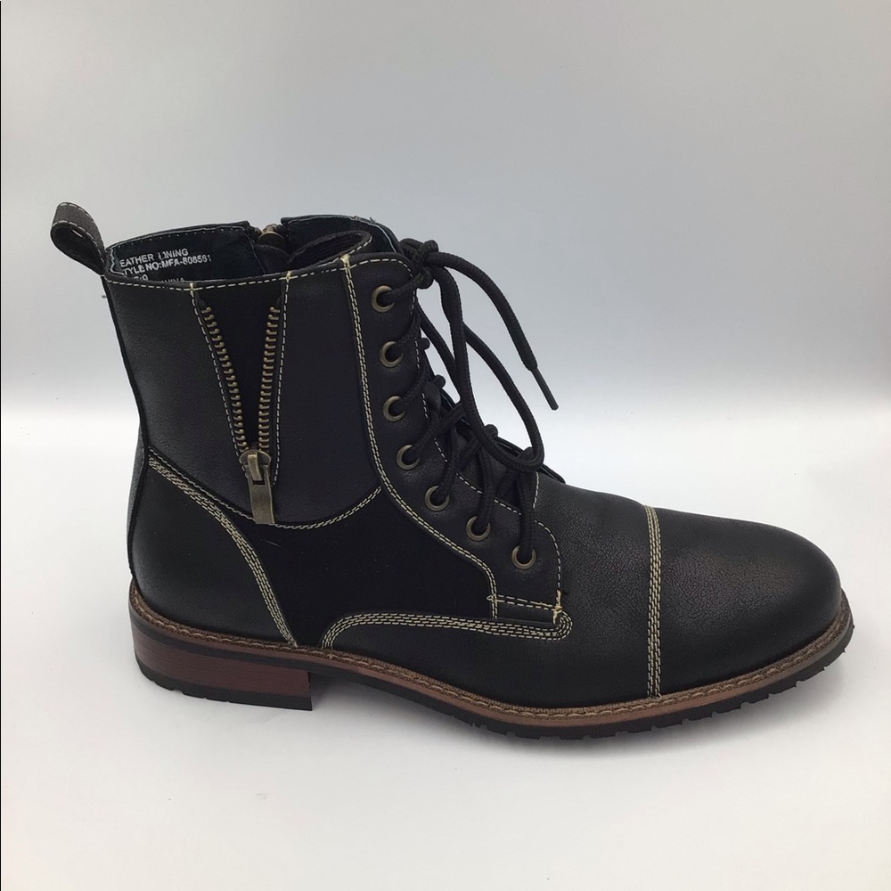 Men's Black Dress Ankle Boots Cap Toe Side Zipper